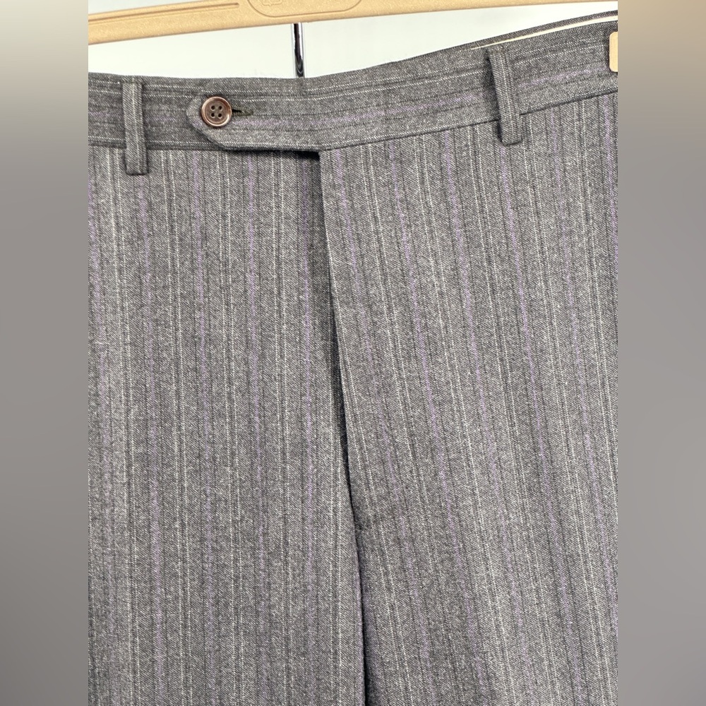 Canali wool cashmere silk gray purple striped dress pants - Picture 2 of 7